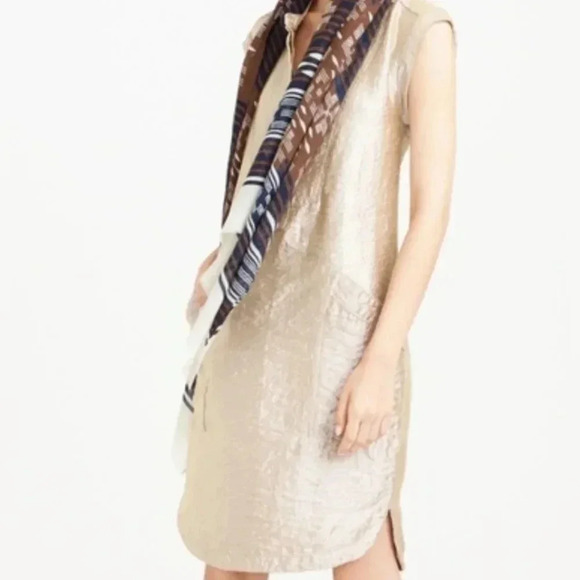 J. Crew Champagne Gold  Metallic Stealth High & Low hem  Shirt dress Sz 8 - Picture 1 of 10